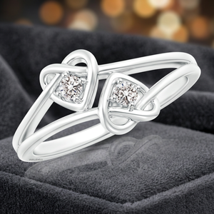 Anillo de Dos Piedras con Nudo Infinito y Diamante Cultivado en Laboratorio de Corte Redondo en Oro de 10K/14K/18K, Plata de Ley y Baño de Rodio para Fiesta de Compromiso - Product Image 1