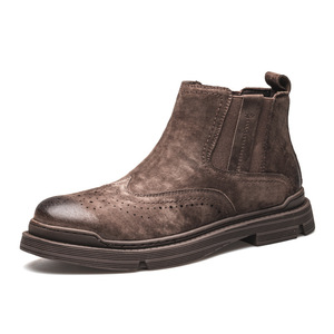 Chelsea <b>Boots</b> Men Genuine Leather Ankle Round Toe Fleece Lining Rubber Sole Winter Warm <b>Pull</b> On Style - Product Image 5