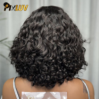 Wig Rambut Manusia Curly Wave Bang, Rambut Virgin Brazil Water Wave, Wig Keriting Tanpa Lem untuk Wanita, Hitam Alami
