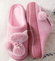 Pantoufles en Peluche Chat en Coton, Chaussures d'Intérieur à Plateforme pour Femme, Pantoufles d'Hiver, Chaussons Douillets pour Femme, Chaussures Chaudes Tendance en EVA 20cm