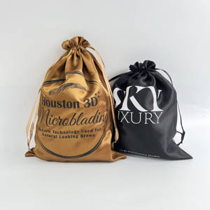 Sacs à cordon en satin noir personnalisés avec impression blanche - Emballage de luxe pour les marques de beauté et de vêtements - Product Image 5