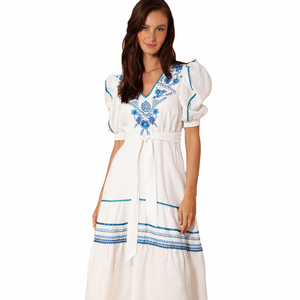 Broderie florale longueur mollet robe d'été pour les femmes Occasion Wear Boho Long Maxi - Product Image 1