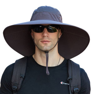 หมวกทรงถังปีกกว้างพร้อมที่ป้องกันแสงแดดหมวกตกปลาปักลายหมวกกันแดดสำหรับชาวประมง - Product Image 2