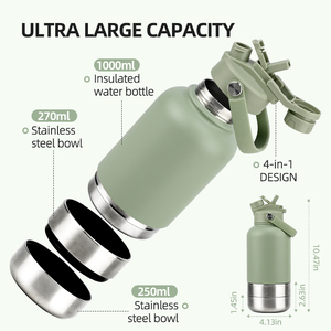 Nouveauté : Bouteille d'eau portable 3 en 1 pour animaux de compagnie, 32 oz, acier inoxydable, avec gamelle et compartiment de rangement pour nourriture - Product Image 2