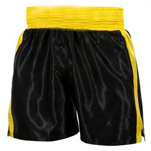 Pantalones Cortos de Boxeo Unisex Negros con Cintura Amarilla y Rayas Laterales, Ajuste Elástico, 100% Poliéster, Secado Rápido - Product Image 1