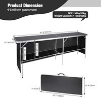 Table de bar portable, 2 étagères, table de bar mobile pour fête, mariage, camping, pique-nique, salon professionnel, intérieur avec jupe noire