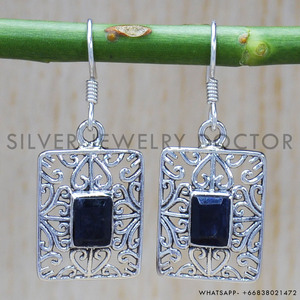 Magnifiques boucles d'oreilles en saphir, fabriquées en argent sterling 925, bijoux pour femmes, vente en gros, boucles d'oreilles artisanales fines - Product Image 1