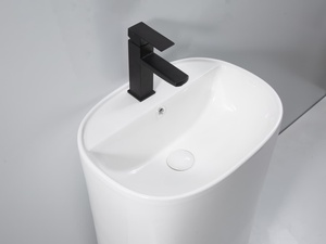 Lavabo <span class=keywords><strong>colonne</strong></span> autoportant moderne à bords arrondis en céramique blanc brillant pour <span class=keywords><strong>salle</strong></span> <span class=keywords><strong>de</strong></span> <span class=keywords><strong>bain</strong></span> – Grande réduction - Product Image 2