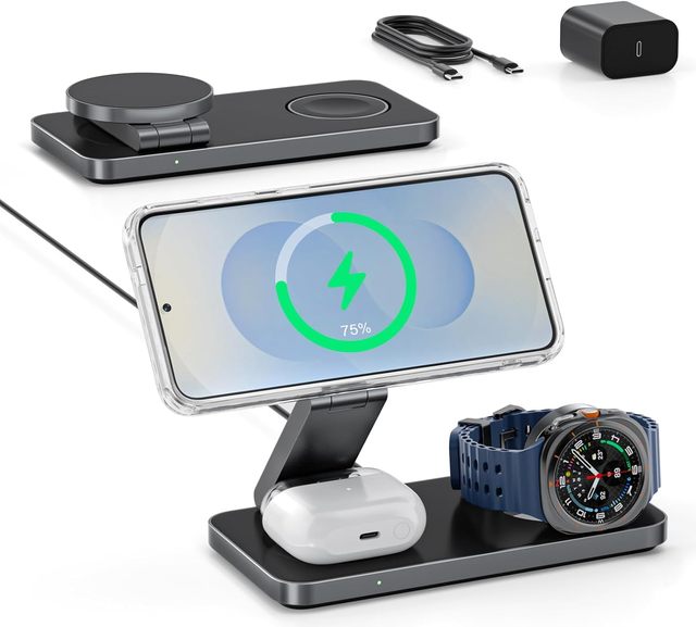 3 in 1 Wireless Charging Station for Samsung S26, Magnetic Charger Stand Compatible for Galaxy Fold/Flip Series, Galaxy Watch