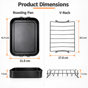 Bandeja para Asar de Acero al Carbono Antiadherente con Rejilla en V Extraíble, Asador Rectangular para Pavo con Asas para Carne y Aves - Product Image 6