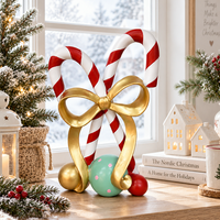 Figurine de canne à sucre rayée de Noël en résine, ornements de boules peintes à la main avec nœud doré, pour la décoration de table de fêtes à la maison, à l'hôtel ou au restaurant