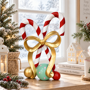 Figurine <span class=keywords><strong>de</strong></span> canne à sucre rayée <span class=keywords><strong>de</strong></span> Noël en résine, ornements <span class=keywords><strong>de</strong></span> boules peintes à la main avec nœud doré, pour la décoration <span class=keywords><strong>de</strong></span> table <span class=keywords><strong>de</strong></span> fêtes à la maison, à l'hôtel ou au restaurant - Product Image 2