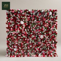 Klassieke rood-witte gradiënt zijden kunstbloemenwand, roos met eucalyptus paneel voor bruiloftsdecoratie