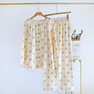 Nuovo <span class=keywords><strong>Pigiama</strong></span> da Donna in Puro Cotone Sottile a Doppio Strato, Traspirante, Primaverile e Autunnale, Cardigan con Stampa Cartoon Anti-invecchiamento - Product Image 4