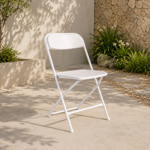 White Flat Back Durable <b>Stackable</b> Plastic Folding <b>Chair</b> Lightweight Portable Comfortable <b>Garden</b> School Warehouse Villa Courtyard - Product Image 1