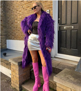 Cappotto di Lusso in Pelliccia di Agnello Mongolo per <span class=keywords><strong>Donna</strong></span>, Colorato Invernale Caldo in Finto Cachemire e Lana, Stile Lungo fino a Terra in <span class=keywords><strong>Ecopelle</strong></span> a Prezzo di Fabbrica - Product Image 3