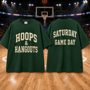 T-shirt unisexe Hoops & Hangouts pour le jour du match du samedi, col rond, manches courtes, vert, vêtement de basketball, imprimé, coupe décontractée - Product Image 1