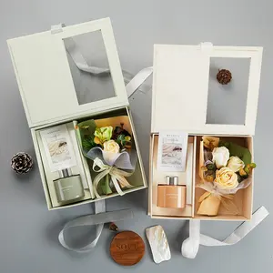 Caja de impresión de aire fragancia refrescante aromaterapia vela botella de perfume de vidrio juegos de regalo con paquete de caja