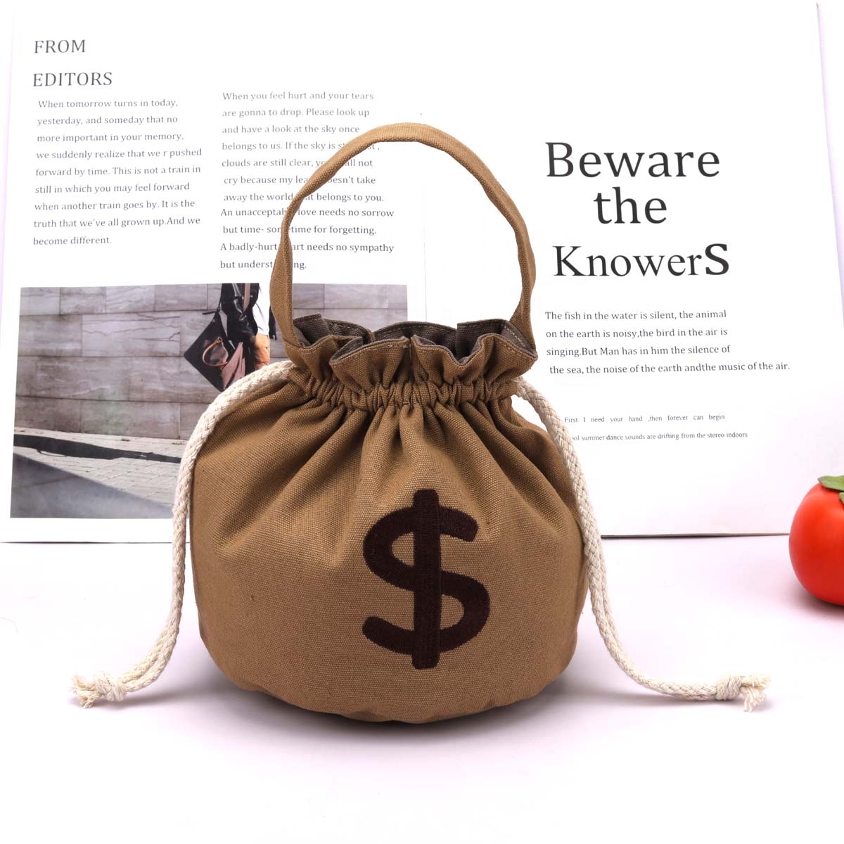 Solid Recyclable Round Bottom Canvas Gift Drawstring Handle Bag Custom Logo Printed Cute Bento Snacks Candy Storage Cotton Pouch
