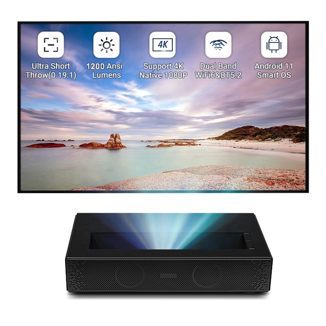 UST Short Throw Tri-Color-Laser Bedroom Living Room Office Wireless WiFi 4K Android 11 Home Ultra-HD Brightness Projector