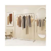 Porte-manteau mobile en acier inoxydable de style nordique, support d'affichage argenté, présentoir minimaliste autoportant pour vêtements