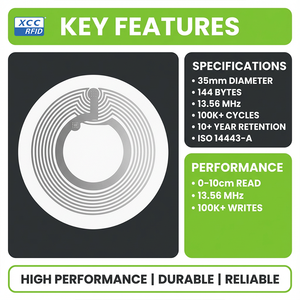 Étiquettes <span class=keywords><strong>RFID</strong></span> blanches vierges rondes de 35 mm 213 Wet Inlay, programmables, plus de 100 000 cycles d'écriture, ISO14443A/NFC Type 2 Access - Product Image 2