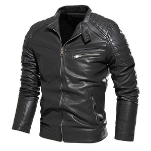 High Quality Elegant Look Man fashion jacket Affordable Price Men's Slim Fit Leather Moto Jacket With Zipper Closure And <b>Turn</b> - Product Image 4