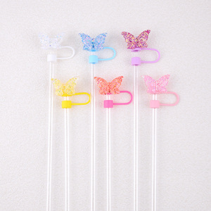Magnifiques breloques décoratives en silicone de 10 mm pour pailles de gobelets, avec papillons en acrylique brillant - Product Image 3