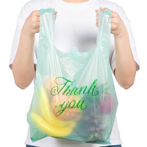 Thank You Customized PE T-Shirt Shopping <b>Bags</b> with Handle for Small Business Retail <b>Packaging</b> - Product Image 1