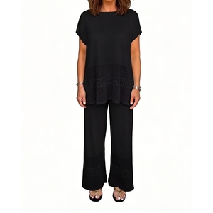 Conjunto de 2 Piezas de Punto para Mujer, Top Holgado de Manga Corta y Pantalones Anchos, Ropa Casual a la Moda, Tallas Grandes - Product Image 3