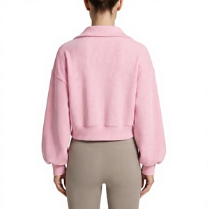 Chaqueta Blusón de Punto para Mujer al por Mayor, Personalizada, Ecológica, Estilo Urbano, con Cremallera, Diseño Liso, Cuello Vuelto, Hombro Caído, Corta - Product Image 2