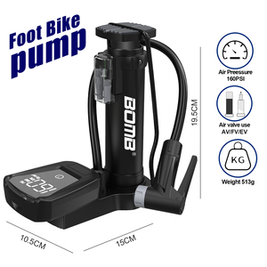 Pompe à pied en acier BOMO, durable, 160 PSI, haute pression, pompe à air pour vélo avec jauge numérique, portable, légère, pour VTT et vélo de route - Product Image 2