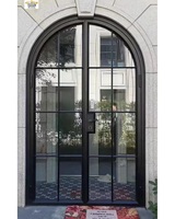 Puerta Batiente Exterior Doble, Marco Delgado de Aluminio, Puertas Francesas Abatibles, Puerta de Entrada de Acero con Rejilla, de Empujar y Tirar