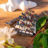 Broche de luxe médiévale en strass, motif libellule, design lourd, bijoux pour femmes, accessoires vestimentaires, épingles, cadeaux