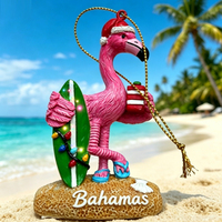 Ornement de Noël tropical peint à la main avec logo personnalisé, souvenir d'Aruba, Bahamas, flamant rose