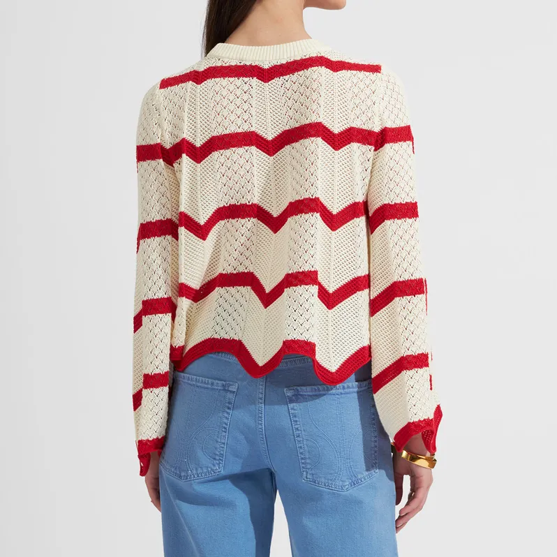 여자의 사용자 정의 니트 스웨터 최고 도매 유행 중공 라운드 넥 얇은 긴 캐주얼 여름 니트웨어