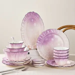 Esmalte fincy preço de fábrica linha floral louça de casamento utensílios de mesa casa hotel restaurante conjuntos de pratos de cerâmica louça