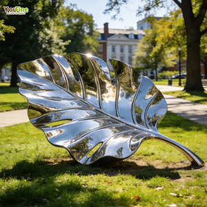 Escultura de Metal de arte público al aire libre, estatua de jardín moderna, escultura de acero inoxidable de hoja - Product Image 2