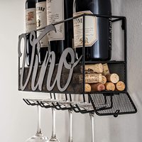 Étagère Murale Personnalisée pour 5 Bouteilles de Vin avec Rangement pour 4 Verres à Pied et Organisateur de Bouchons pour Bar à Domicile