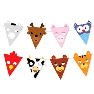 Cow Owl Tiger Bear Pig Animals Shaped Reusable Garland Animal Party Banner Flags For Kids