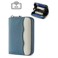 Porte-monnaie en cuir de vachette pleine fleur avec protection RFID, portefeuille pour femme à fermeture éclair, porte-cartes multi-emplacements pour usage quotidien