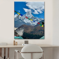 Toile murale avec drapeaux de prière tibétains de la montagne Everest, impression de paysage de l'Himalaya pour la décoration du salon