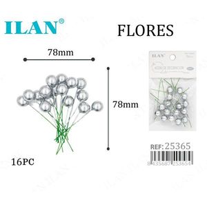 ILAN Bayas de Acebo Plateadas 78mm 16 Piezas Bolas Decorativas para Manualidades - Product Image 1