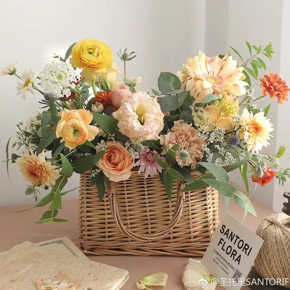 Cesta de flores para decoração, cesta de flores rústica natural para festa de casamento, natal