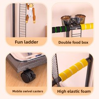 Support de jeu pour cage à oiseaux avec bols en acier inoxydable et plateau lavable, perchoir sur pied pour perroquets, cacatuaux, ara, grises africaines