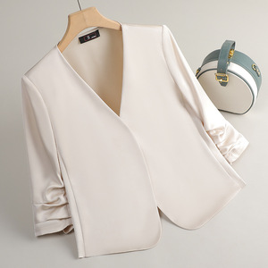 Women's Blazer Champagne Color Solid Long Sleeve Anti-Wrinkle Professional Suit Jacket For Office Wear - Product Image 1