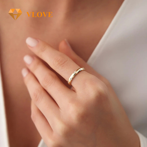 VLOVE Fine Jewelry 14K 3Mm Dome Burnish Setting Bagues en <span class=keywords><strong>or</strong></span> massif avec diamant Bagues de mariage pour femmes - Product Image 5