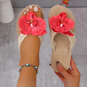 Tongs plates décontractées pour femmes, décorées d'un joli nœud floral, pour l'été, chaussures de plage et d'extérieur - Product Image 5