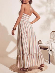 Vestido de mujer Manny Sunshine con detalles calados, bajo con volantes a rayas, plisado frontal, estilo bohemio y espalda descubierta, modelo Bangkok - Product Image 3