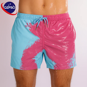 Shorts de bain thermochromiques QZFSO personnalisés avec logo, tissu sensible à la température, changement de couleur, pour la plage - Product Image 1